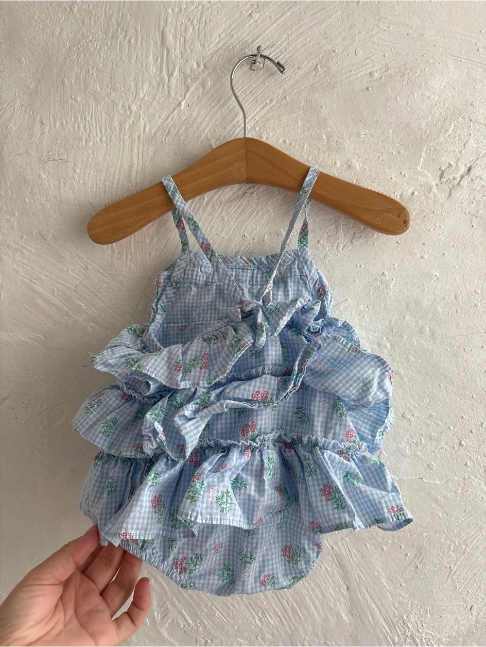 100% cotton gingham ruffled bodysuit